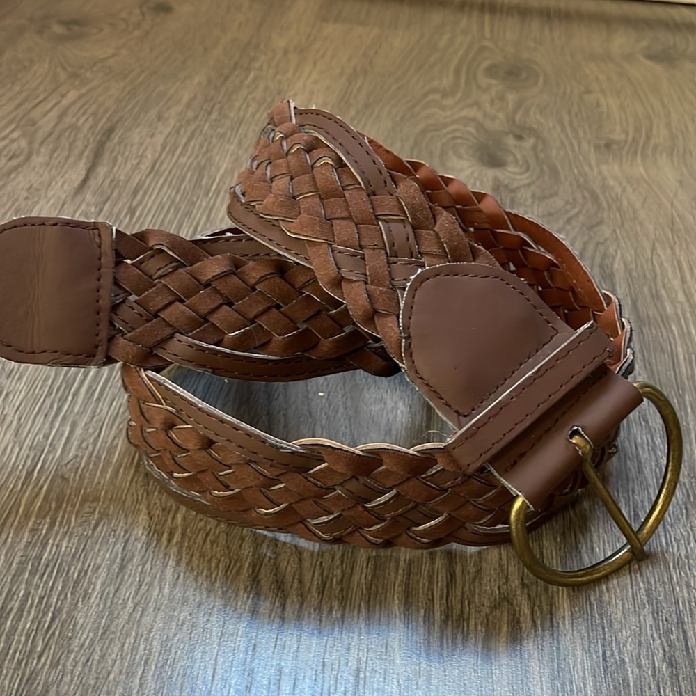 Chunky Woven Belt Dark vegan leather brown